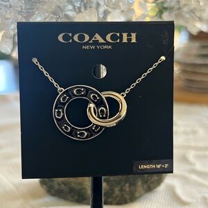 Coach Interlocking Silver and Black Enamel Signature Necklace